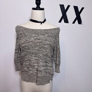 Vintage Y2K Roxy Off the Shoulder Cropped Knit Sweater • Neutral Grunge 90s S